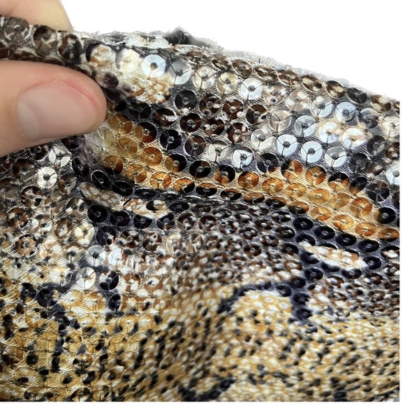 BCBGmaxazria White Glossy Sequined Styled Lazy Clutch in Animal Print Background - Picture 7 of 13